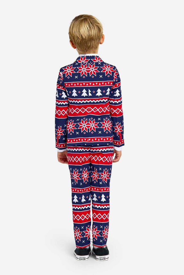 Kid wearing Christmas suit with Nordic print