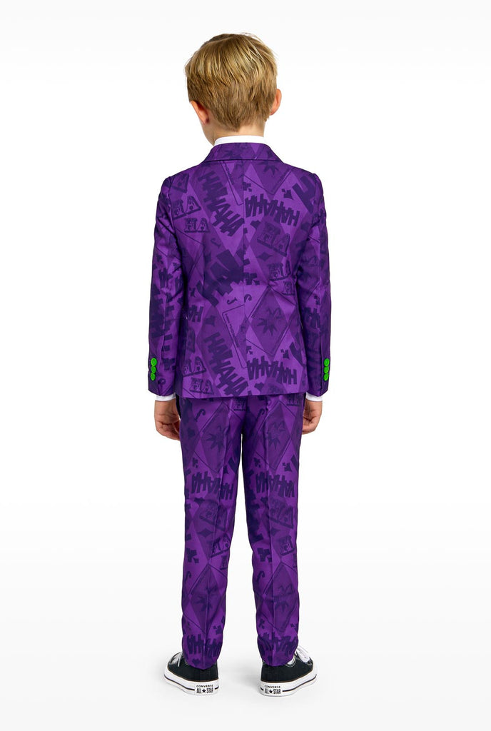 Kid wearing purple boys suits with The Joker Batman theme