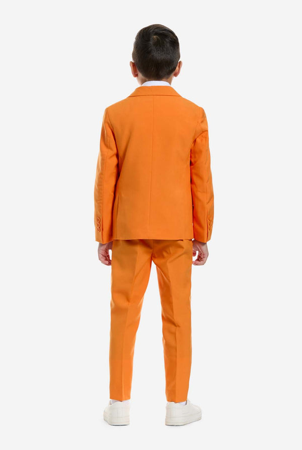Kid wearing OppoSuits Orange suit.
