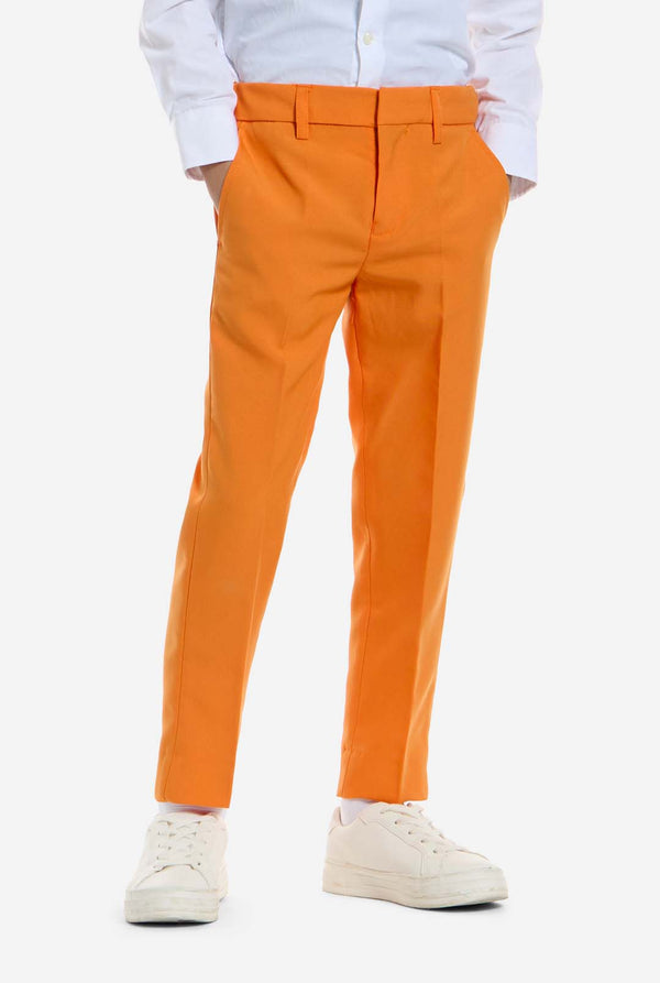 Kid wearing OppoSuits Orange suit.