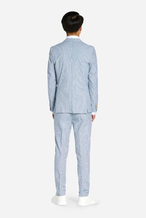 Teen wearing Seersucker suit.