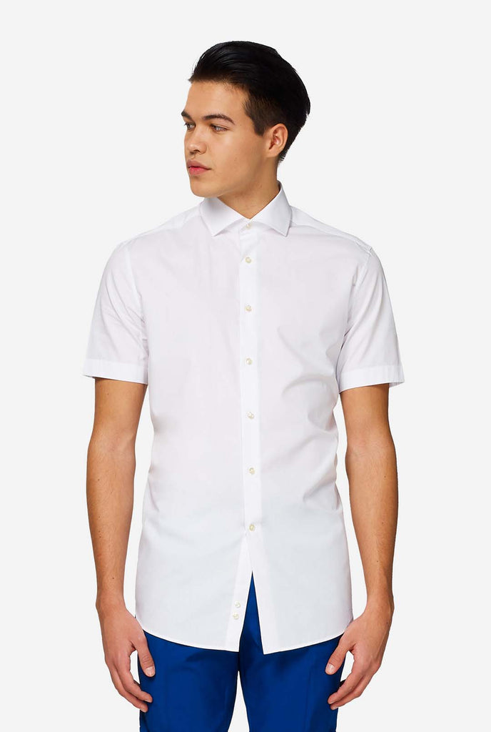 Man wearing white summer shirt