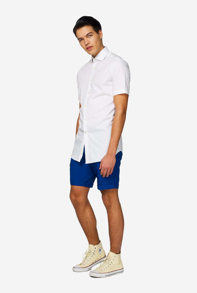 Man wearing white summer shirt