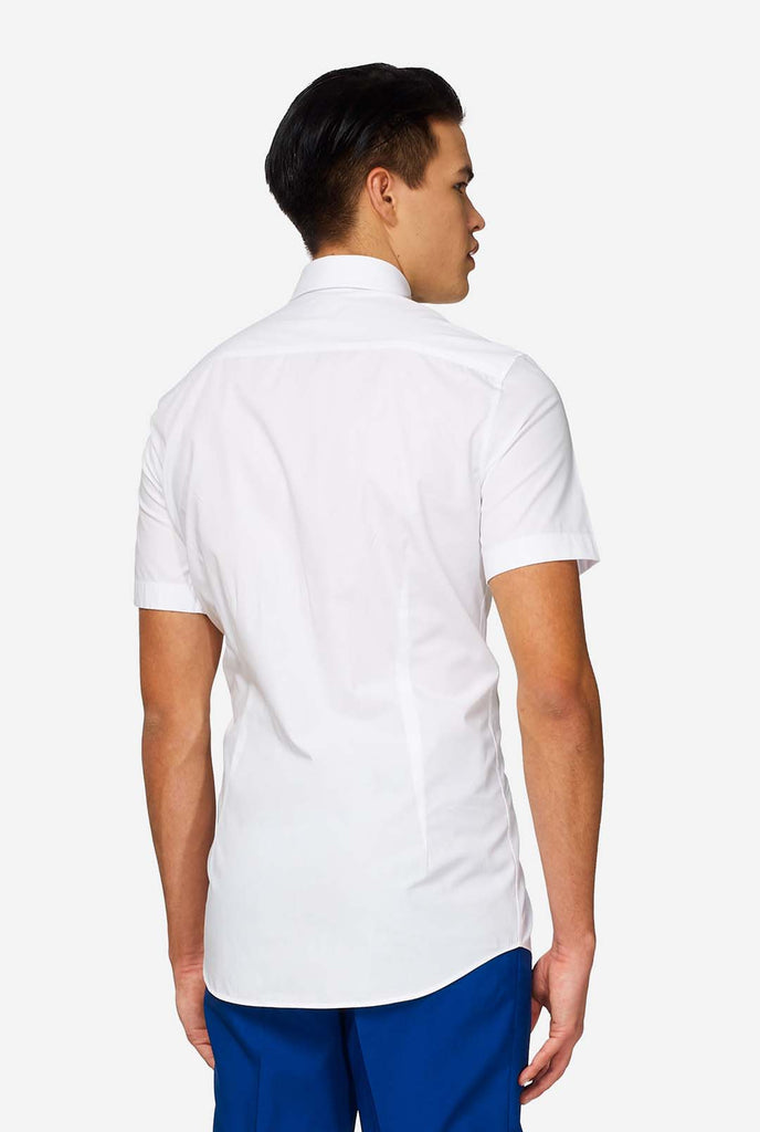 Man wearing white summer shirt