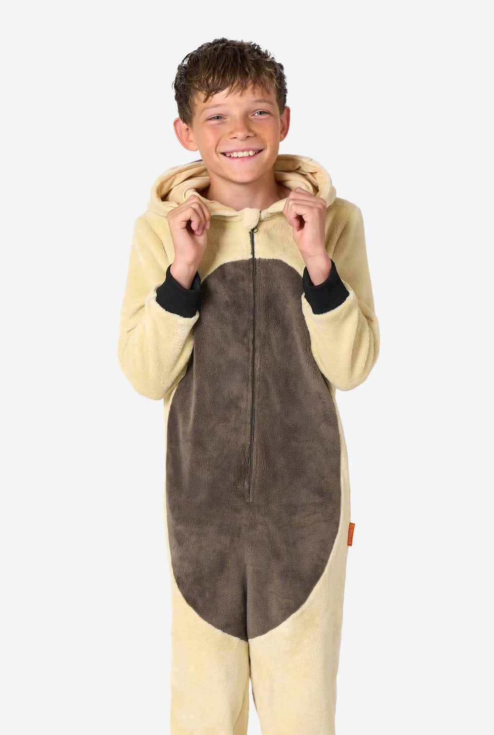 Person wearing a Appa character onesie with a neutral background