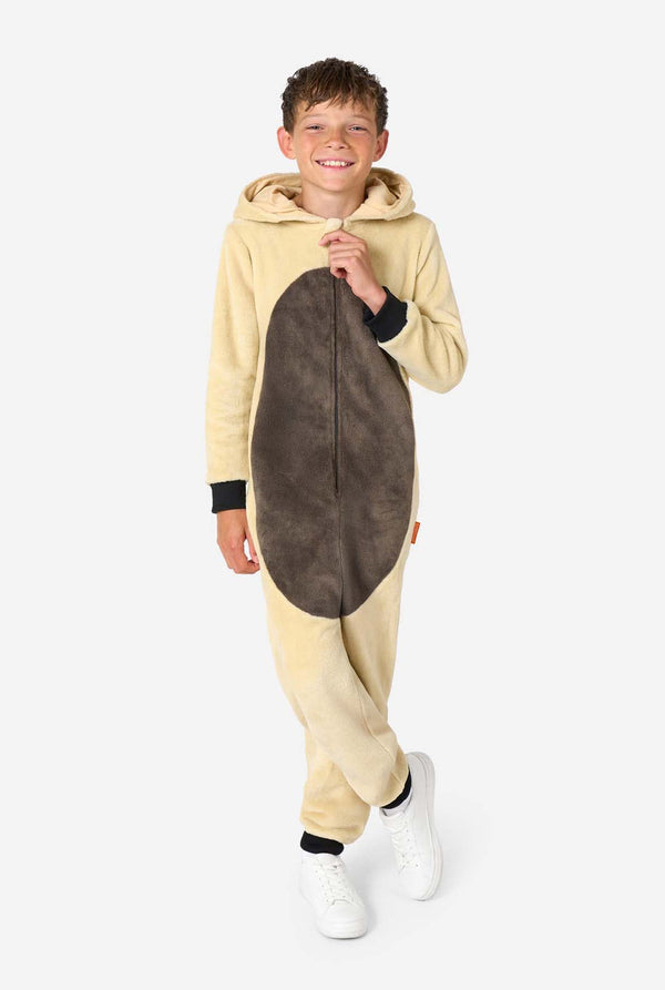 Child wearing a beige and brown Appa onesie on a white background
