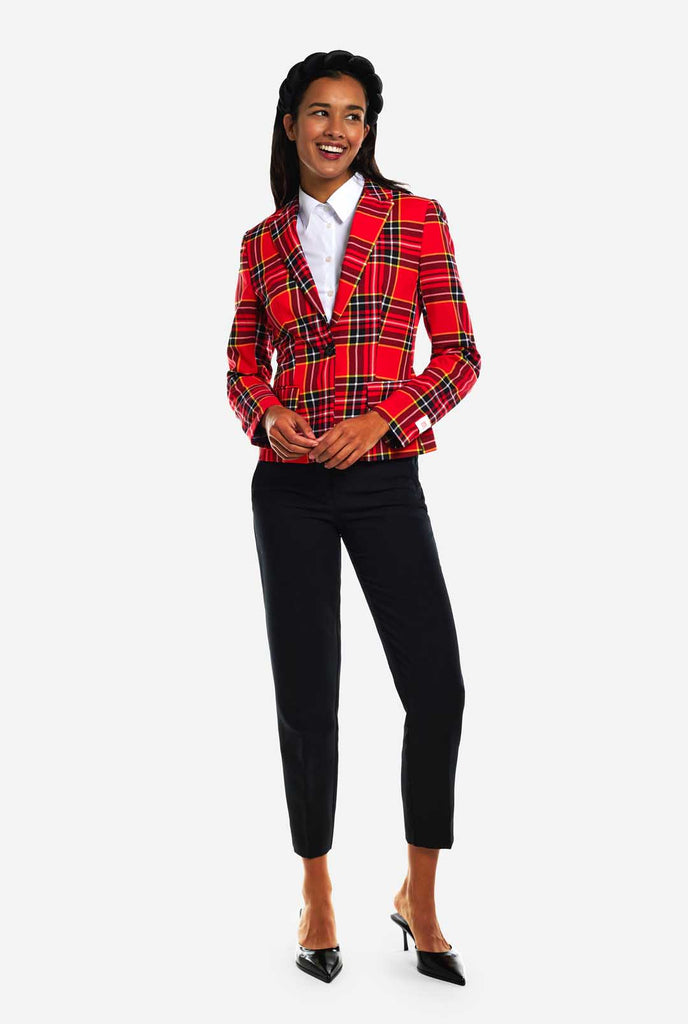 Women wearing tartan womens blazer