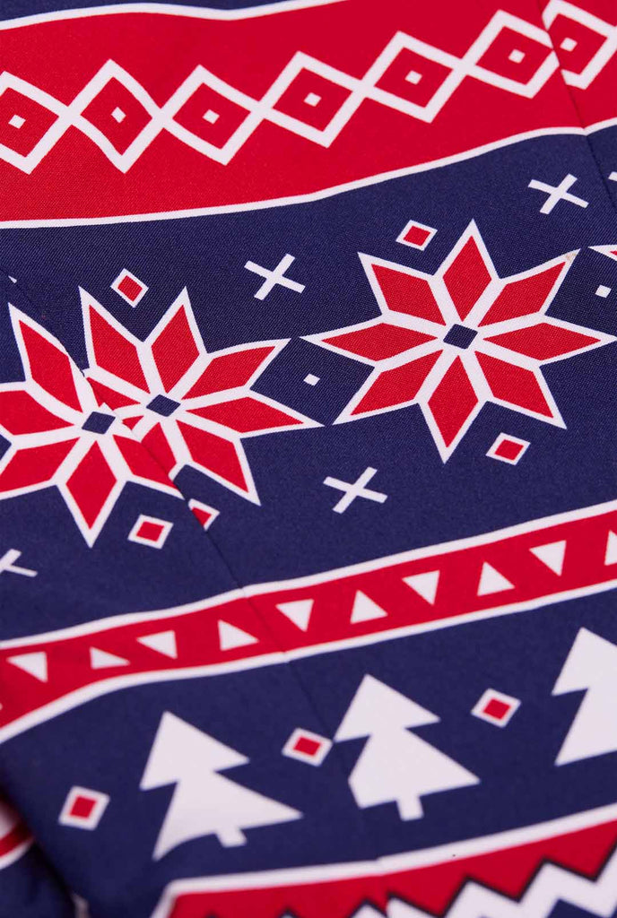 Woman wearing Christmas blazer with Nordic print