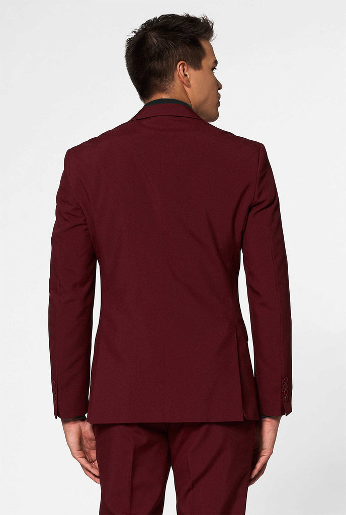 Bordeaux red solid color men's suit Blazing Burgundy worn by men zoomed in