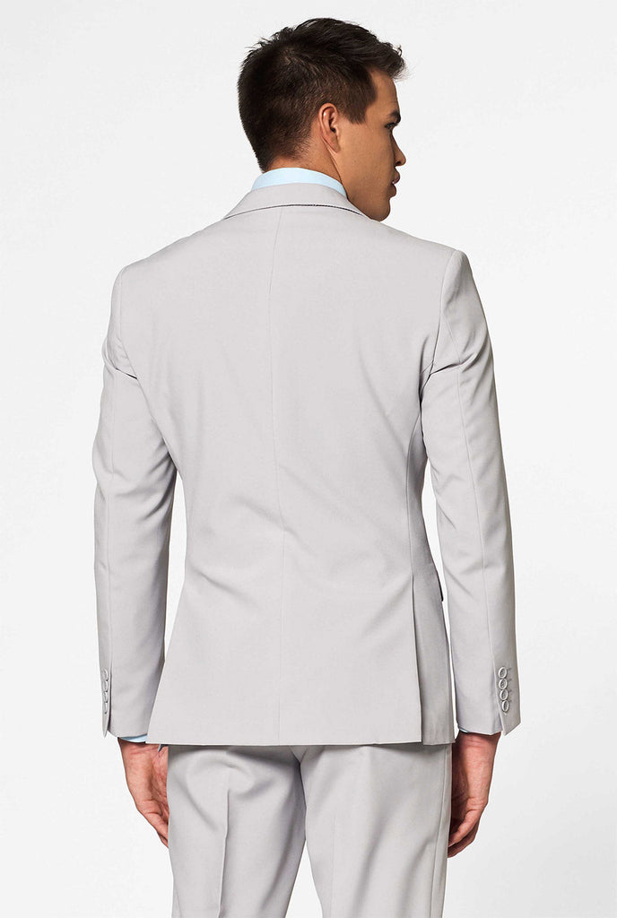 Solid color light grey men's suit Groovy Grey worn by men inside pocket