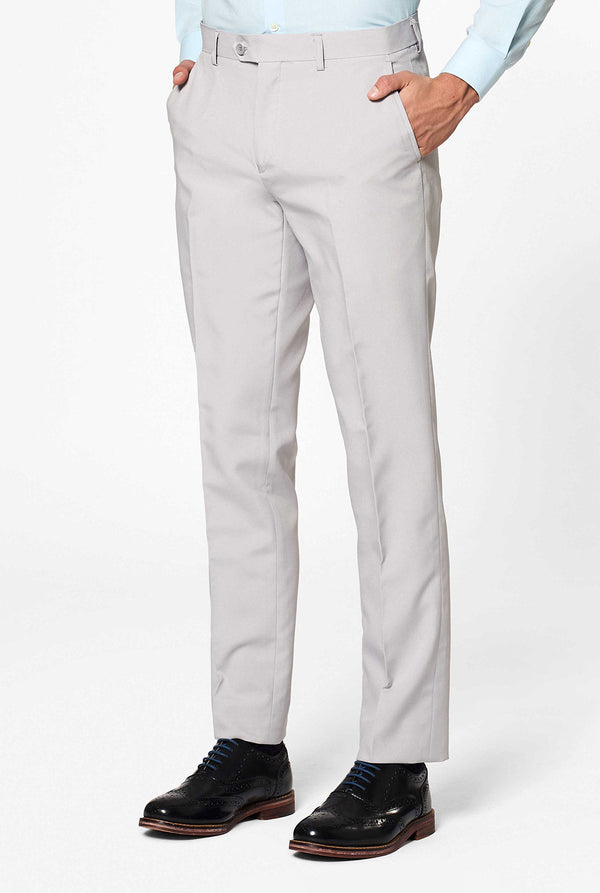 Solid color light grey men's suit Groovy Grey worn by men inside pocket