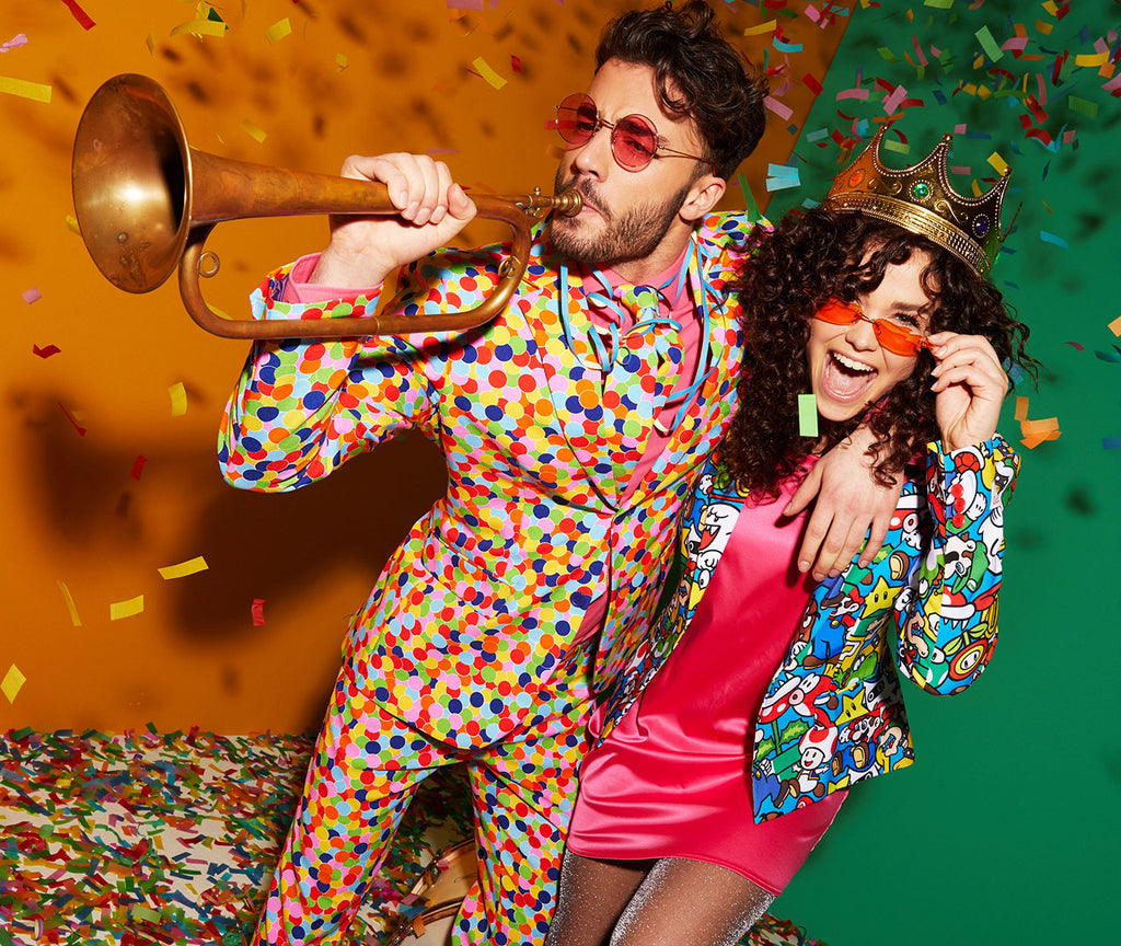 Man and Women wearing OppoSuits and partying