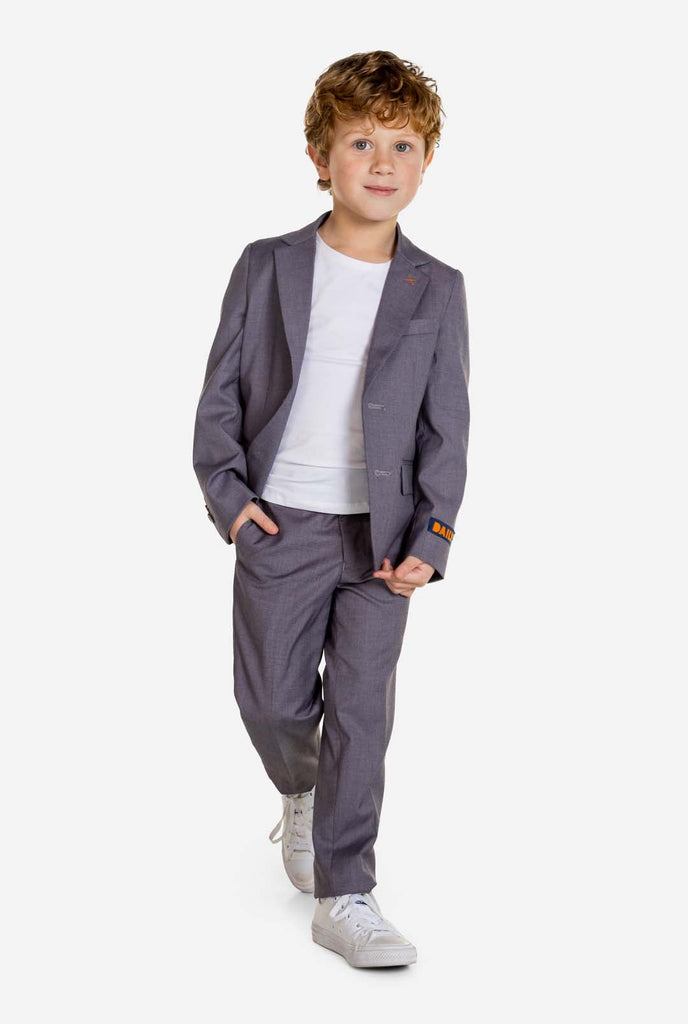 Boy wearing grey OppoSuits Daily kids suit