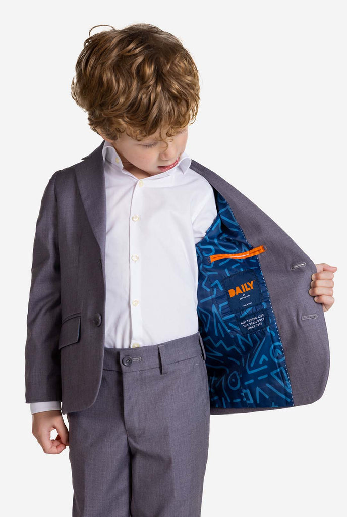 Boy wearing grey OppoSuits Daily kids suit